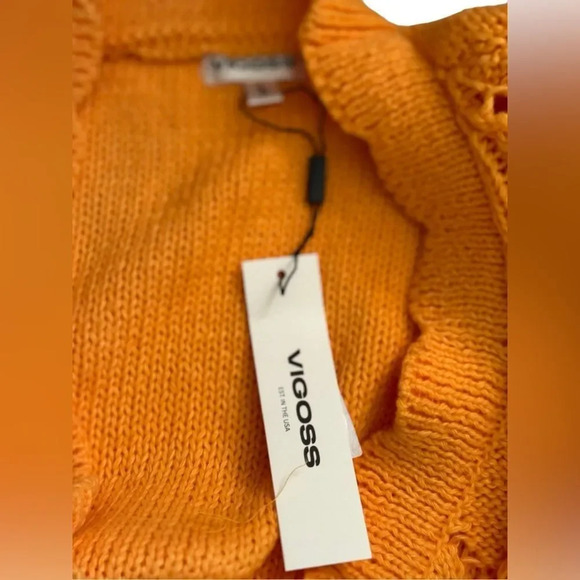 NWT adorable VIGOSS SS Sweater Cardigan Cantaloupe Color Ruffles Knit L - Picture 4 of 5